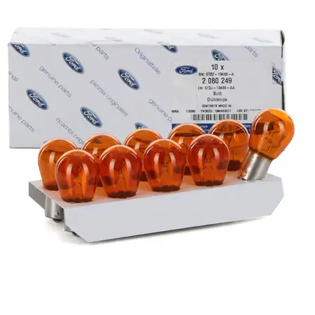 10x ORIGINAL Ford Halogenlampe Gl&uuml;hlampe PY21W 12V 21W BAU15s ORANGE 2080249