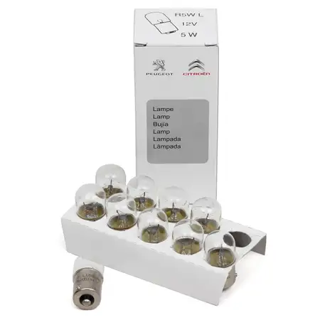 10x ORIGINAL Citroen Peugeot Halogenlampe Gl&uuml;hlampe 12V 5W R5W BA15s 6216.C2