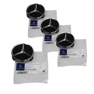 4x ORIGINAL Mercedes-Benz Nabendeckel Felgendeckel &Oslash; 75 mm SCHWARZ 66470200